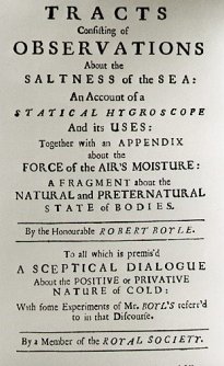 Title page of Robert Boyle's book on the "Saltness of the Sea",